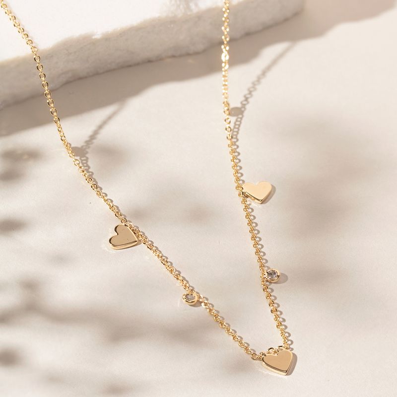 Colar-3-Coracoes-e-Ponto-de-Luz-com-Zirconia-Branca-Banho-de-Ouro-18k-Tam-44cm