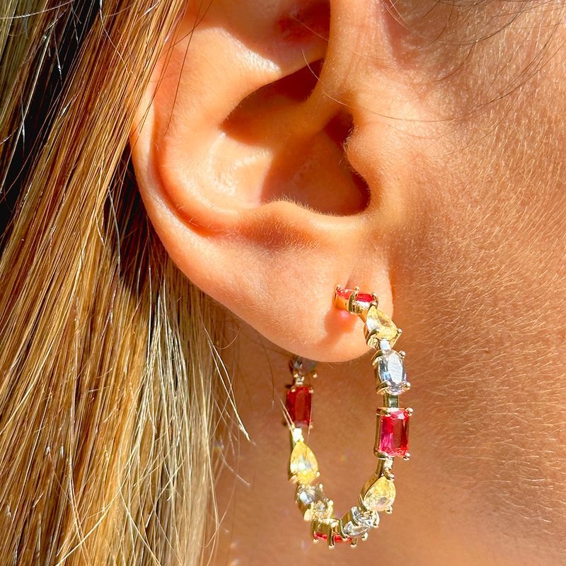 Brinco-Argola-Cristais-de-Turmalina-Rosa-Ametista-e-Citrino-em-Formas-Banho-de-Ouro-18k
