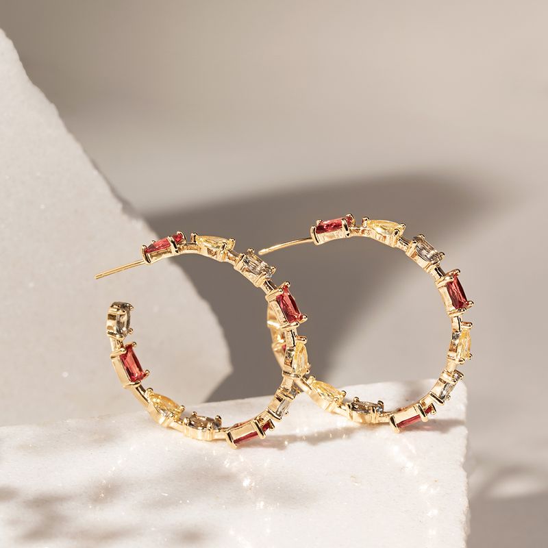 Brinco-Argola-Cristais-de-Turmalina-Rosa-Ametista-e-Citrino-em-Formas-Banho-de-Ouro-18k
