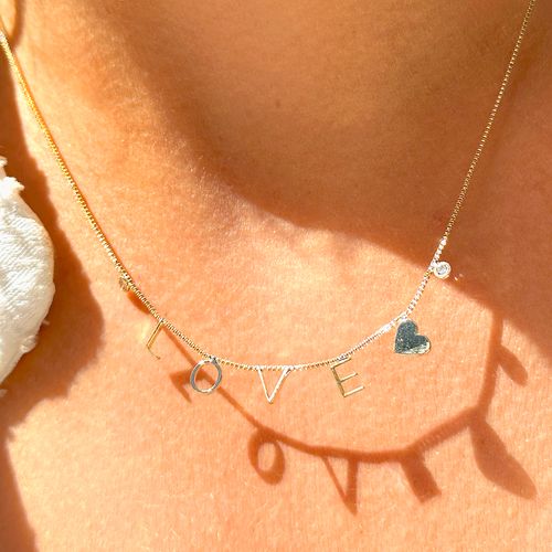 Colar Love Zircônia Branca Banho de Ouro 18k 45cm