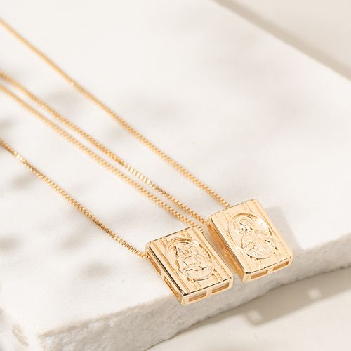 Colar Escapulário Placas Nossa Senhora Banho de Ouro 18k Tam 70cm