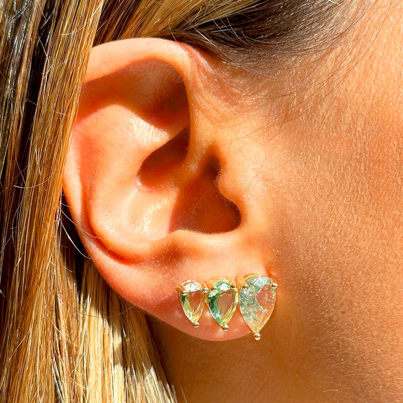 Brinco-Ear-Cuff-3-Gotas-Cristal-Rutilado-Berilo-e-Cristal-Ametista-Verde-Banho-de-Ouro