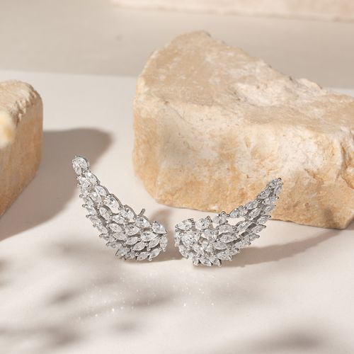 Brinco Ear Cuff Asa Cravejada Zircônia Branca Prata 925