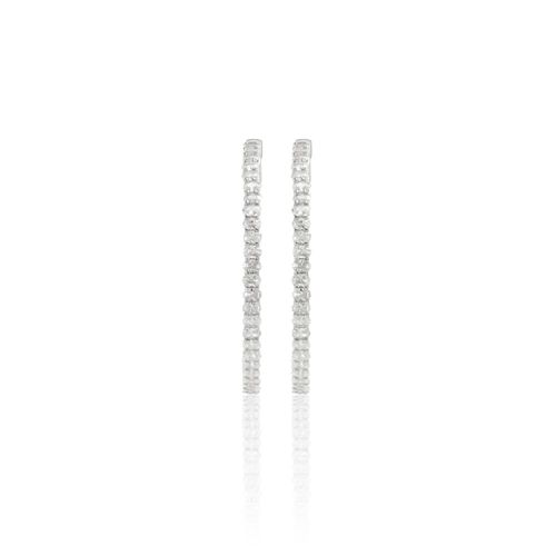 Brinco Argola Inteira Zircônia Branca Oval Prata 925