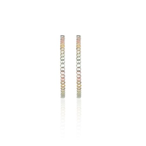 Brinco Argola Cristal Citrino e Cristal Tanzanita e Cristal Turmalina Rosa Pedras Ovais Prata 925