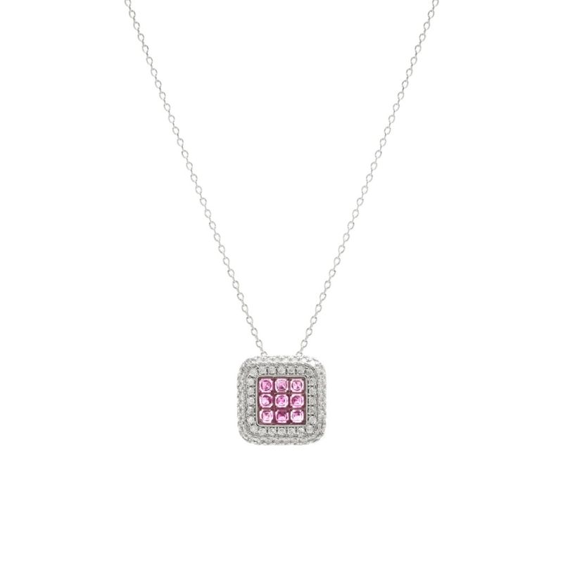 Colar-Cristal-Turmalina-Rosa-Moldura-com-Cravacao-Invisivel-de-Zirconias-Brancas-Banho-de-Rodio-Branco-50cm