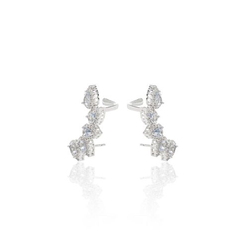 Brinco Ear Cuff Gotas Cristal London Blue Banho de Ródio Branco