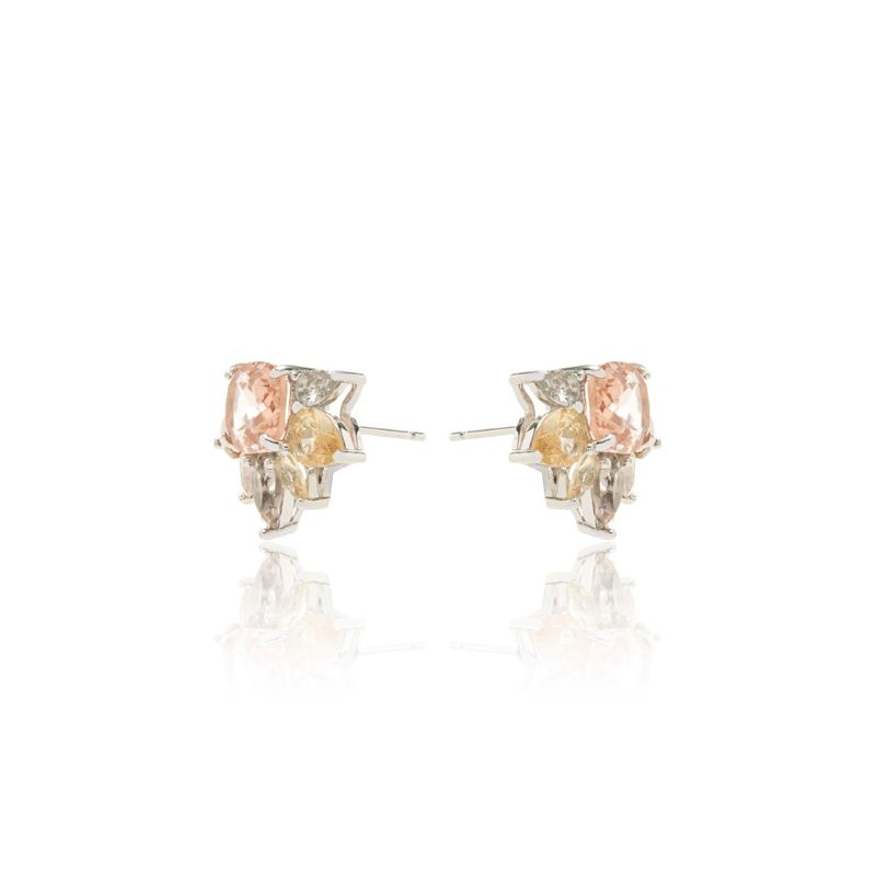 Brinco-Flor-de-Gotas-Cristal-Topazil-Fume-Cristal-Citrino-Cristal-Morganita-Banho-de-Rodio-Branco