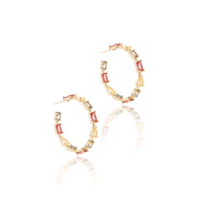 Brinco-Argola-Cristais-de-Turmalina-Rosa-Ametista-e-Citrino-em-Formas-Banho-de-Ouro-18k