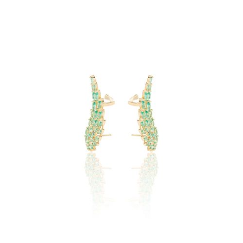 Brinco Ear Cuff Asas Cristal Paraíba Navetes Banho Ouro 18k