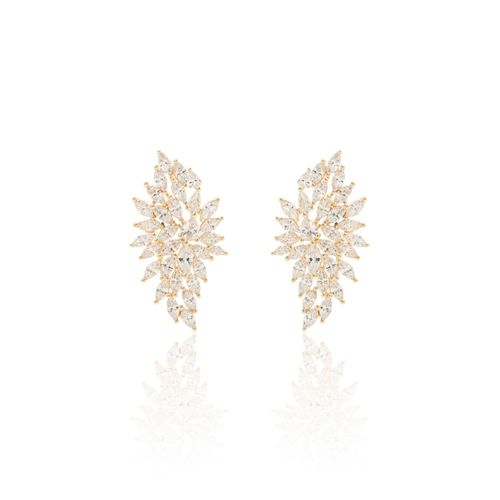 Brinco Ear Cuff Asa Zircônia Branca Banho de Ouro 18k