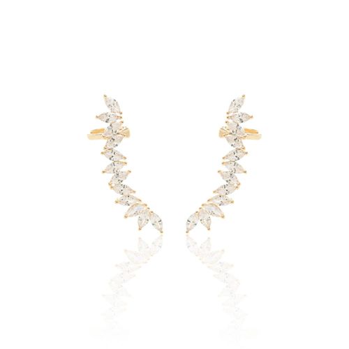 Brinco Ear Cuff Zircônias Brancas Navetes Banho de Ouro 18k