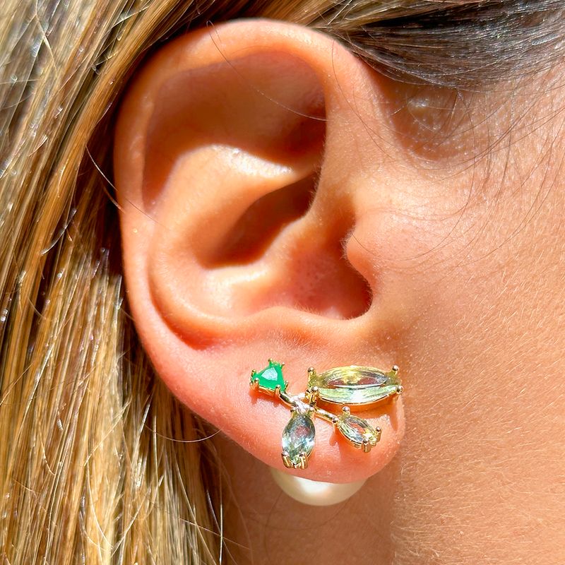 Brinco-Ramo-Cristais-Esmeralda-e-Ametista-Verde-com-Fecho-Perola-Banho-de-Ouro-18k