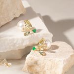 Brinco-Ramo-Cristais-Esmeralda-e-Ametista-Verde-com-Fecho-Perola-Banho-de-Ouro-18k