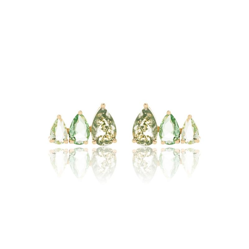 Brinco-Ear-Cuff-3-Gotas-Cristal-Rutilado-Berilo-e-Cristal-Ametista-Verde-Banho-de-Ouro