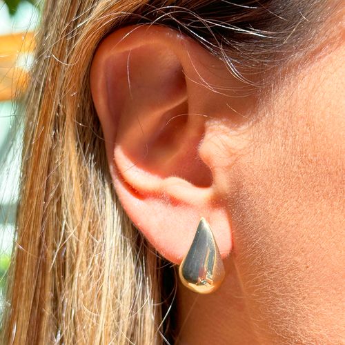 Brinco Gota em Cesto 20mm Banho de Ouro 18k