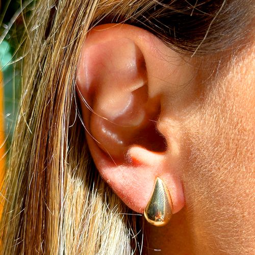 Brinco Gota em Cesto 15mm Banho de Ouro 18k