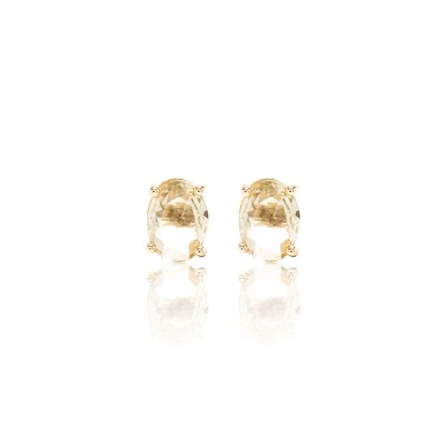 Brinco Top Oval 6x8 Cristal Berilo Banho de Ouro 18k