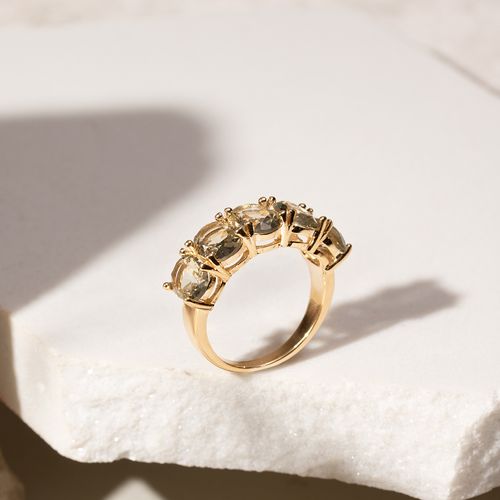 Anel Meia Aliança com 5 Pedras Cristal Berilo Banho de Ouro 18k