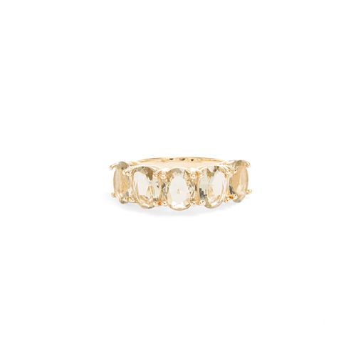 Anel Meia Aliança com 5 Pedras Cristal Berilo Banho de Ouro 18k