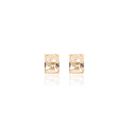Brinco com Topo Retângulo 6x8 Cristal Morganita Banho de Ouro 18k