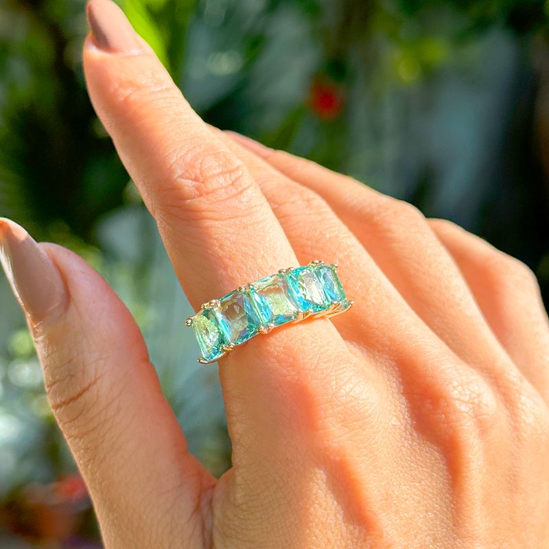Anel-com-5-Retangulos-6x8-Cristal-Paraiba-Banho-de-Ouro-18k