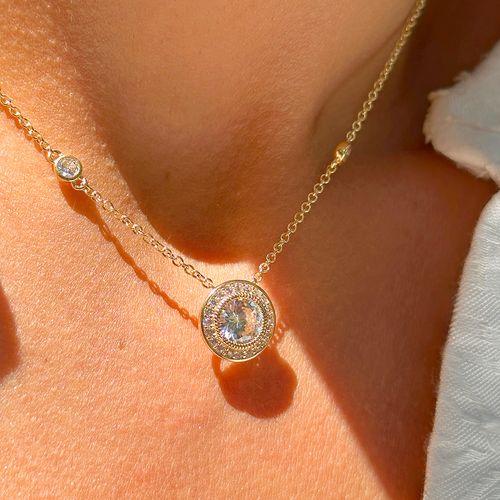 Colar Ponto de Luz com Zircônia Branca em Cravação Inglesa Banho de Ouro 18k Tam 50cm