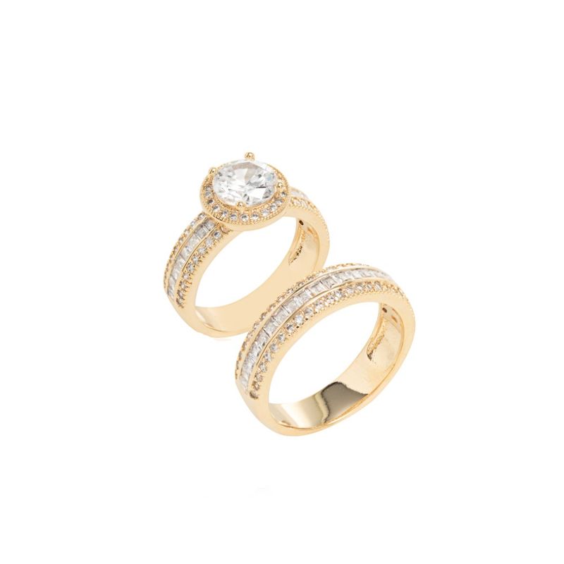 Anel-Duplo-Solitario-Cravacao-Halo-em-Garras-e-Cravejado-Inteiro-Banho-de-Ouro-18k