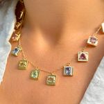 Colar-Placas-Penduradas-com-Cristal-Paraiba-Cristal-Rodolita-e-Cristal-Tanzanita-em-Formas-Banho-de-Ouro-18k-Tam-54cm