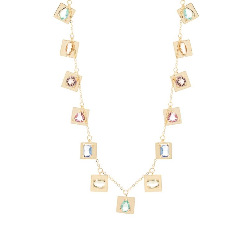 Colar-Placas-Penduradas-com-Cristal-Paraiba-Cristal-Rodolita-e-Cristal-Tanzanita-em-Formas-Banho-de-Ouro-18k-Tam-54cm