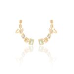 Brinco-Ear-Cuff-Placas-com-Cristal-Paraiba-Cristal-Rodolita-e-Cristal-Tanzanita-em-Formas-Banho-de-Ouro-18k