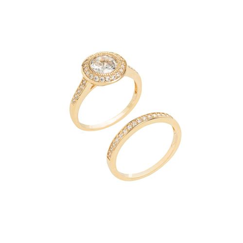 Anel Solitário com Zircônia Branca e Cravação Halo Inglesa Banho de Ouro 18k