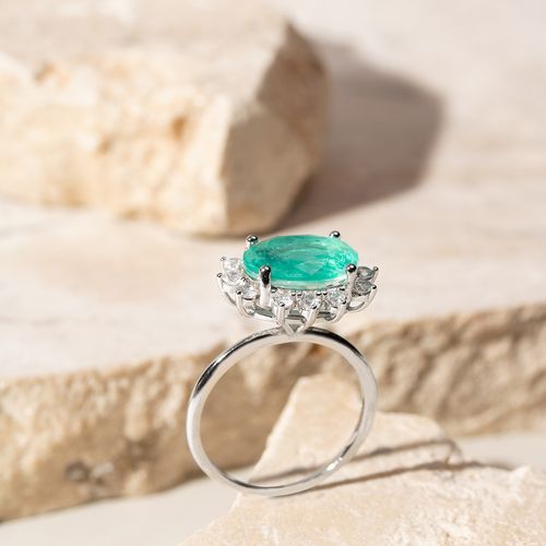 Anel Fusion Turmalina Oval Cravejado com Zircônias Brancas Prata 925