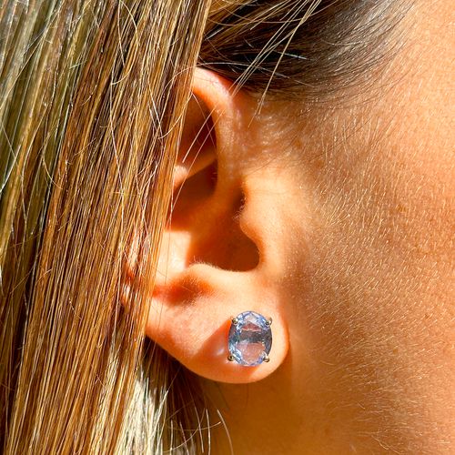 Brinco Ear Jacket Cristal Tanzanita e Madrepérola - Banho de Ródio Branco