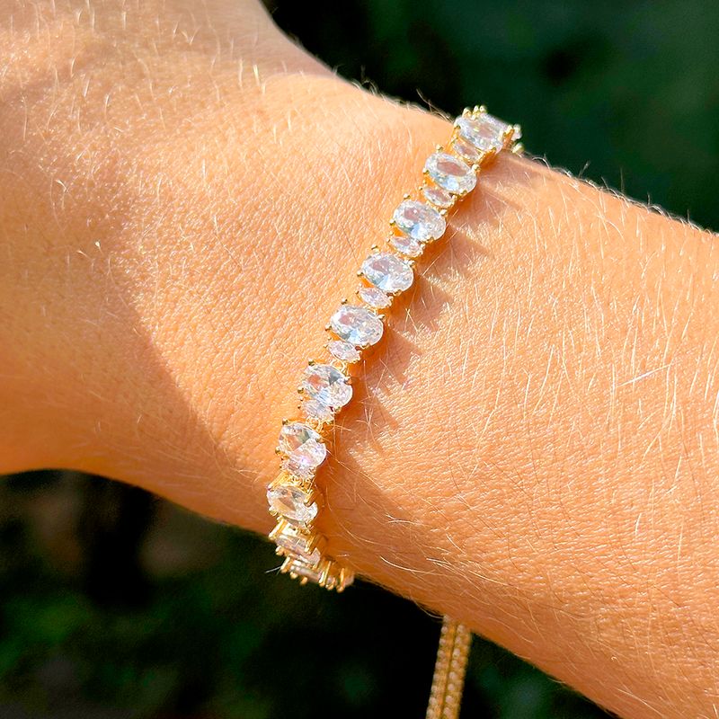 Pulseira-de-Zirconia-Branca-Oval-e-Navete-com-Corrente-Veneziana-1mm-e-Fecho-Deslizante---Banho-de-Ouro-18k