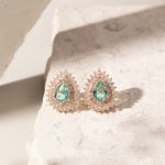Brinco-Gota-com-Cristal-Paraiba-e-Borda-Cravejada-com-Zirconia-Branca-e-Rosa---Banho-de-Ouro-18k