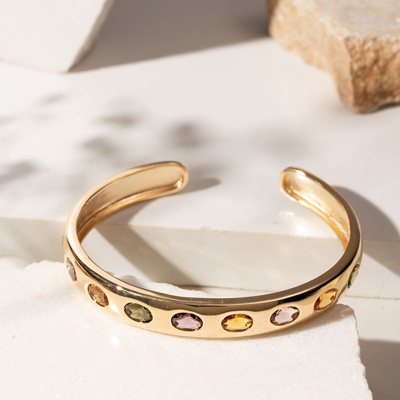 Bracelete-Cristal-Citrino-Cristal-Rodolita-Cristal-Peridoto-Cravacao-Inglesa---Banho-de-Ouro-18k