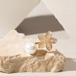 Anel-Perola-Shell-e-Botao-de-Flor-Aro-Aberto---Banho-de-Ouro-18k