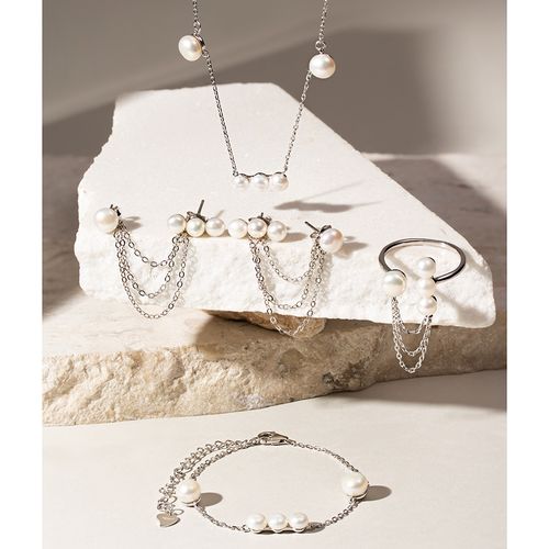 Pulseira de Pérolas de Água Doce - 20 cm - Prata 925