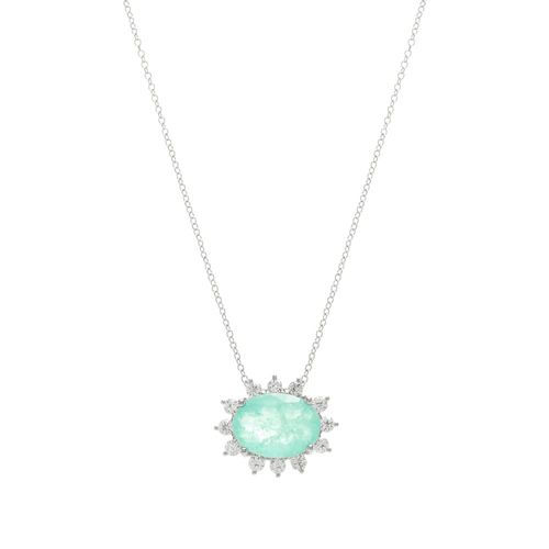 Colar Fusion Turmalina Oval Cravejado com Zircônias Brancas - 50cm - Prata 925