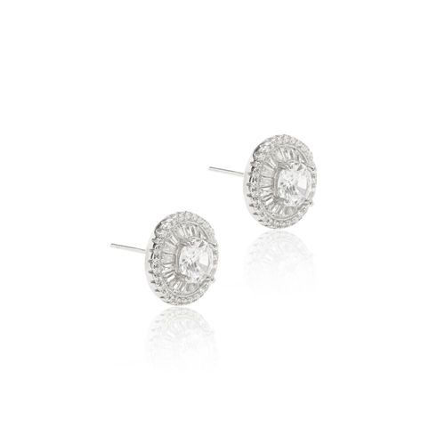 Brinco Redondo Pizza Cravejado com Zircônias Brancas - Prata 925