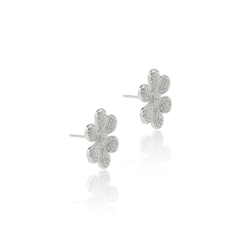 Brinco Flor Zircônia Branca - Prata 925