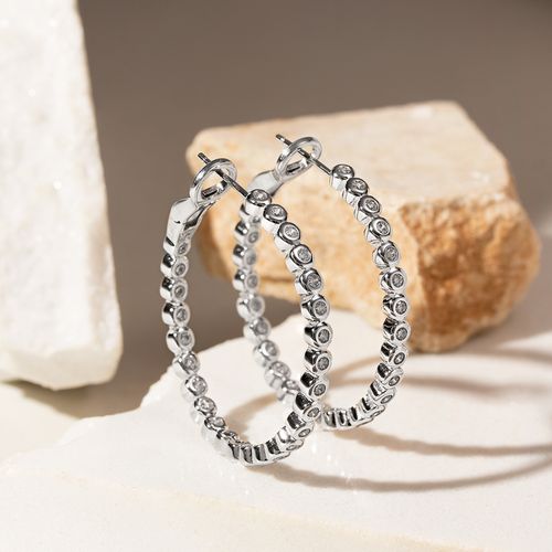 Brinco Argola Bolinhas com Zircônias Brancas - Prata 925