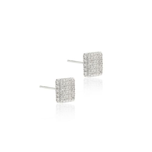 Brinco Top Quadrado Cravejado com Zircônia Branca - Prata 925