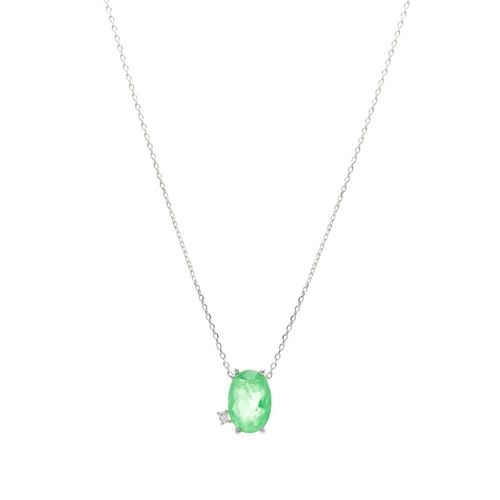 Colar Oval 7x10 Fusion Esmeralda Cravejado com Zircônia Branca - 45cm - Prata 925