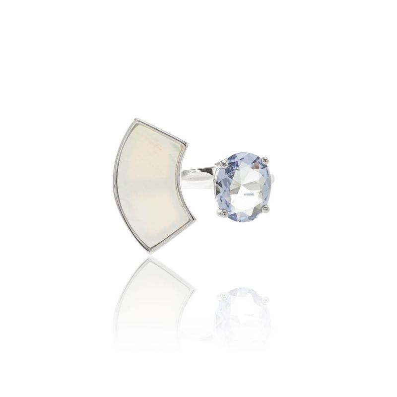 Anel-Aro-Aberto-Formas-Cristal-Tanzanita-e-Madreperola---Banho-de-Rodio-Branco