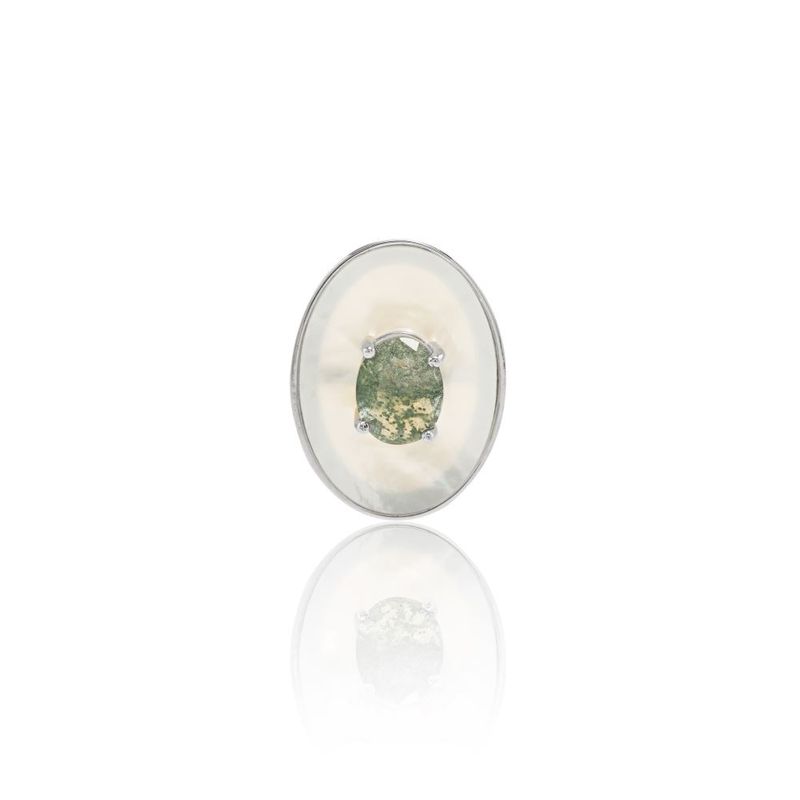 Anel-Cristal-Rutilado-Cor-Berilo-Oval-e-Madreperola---Banho-de-Rodio-Branco
