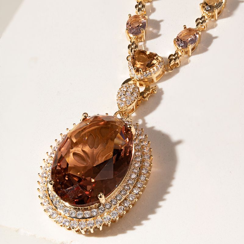 Colar-Maxi-Oval-Cristal-Rodolita-com-Formas-em-Cristal-Citrino-e-Cristal-Paraiba---50-cm---Banho-de-Ouro-18k