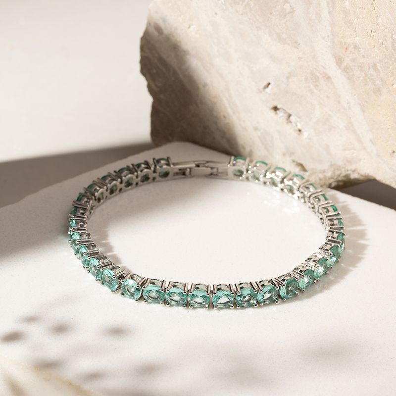 Pulseira-Riviera-Inteira-Cristal-Paraiba-Redondos---18cm---Banho-de-Rodio-Branco-