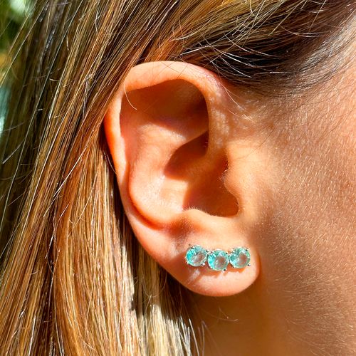Brinco Ear Cuff Cristal Paraíba Redondos - Banho de Ródio Branco